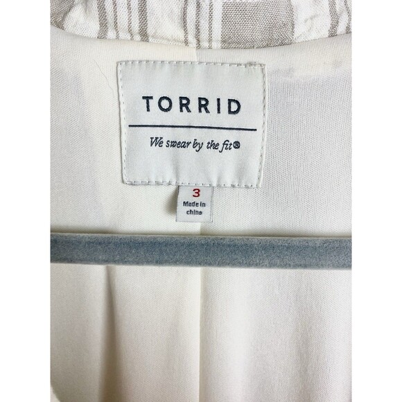 Torrid 3X  Plus Linen-Blend Blazer Jacket Beige Stripe Lined Pockets Fall Layers - Picture 7 of 8